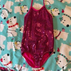 Girls Pink Sequin Halter Dance Leotard size M